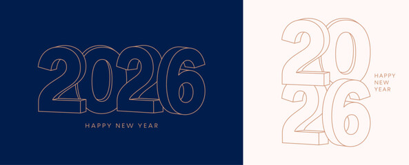 2026 3D number card set, New Year line art logo poster