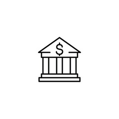 Simple line art icon of a bank building with a dollar sign.