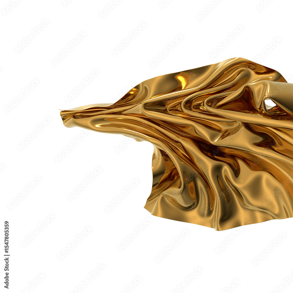 Poster shiny golden fabric draped in an abstract form