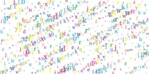 Flying latin letters. Colorful childish scattered