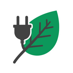 Leaf Power Plug Icon - Set Green Energy
