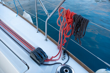 Boat rigging, Yacht rope clutches detail, sailing equipment, boat rigging, nautical, water transport, marine sailing equipment, Sailing equipment detail