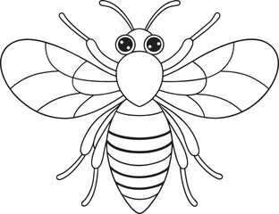 Bee cartoon drawing for coloring book fun and insect education