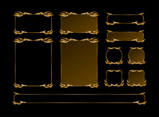 set of golden mystical  frame panel overlay for twitch streamer or game ui template with loading bar, avatar frame border and button
