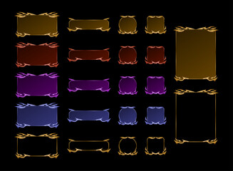 set of colorful and golden game ui frame border panel template for fantasy medieval game ui