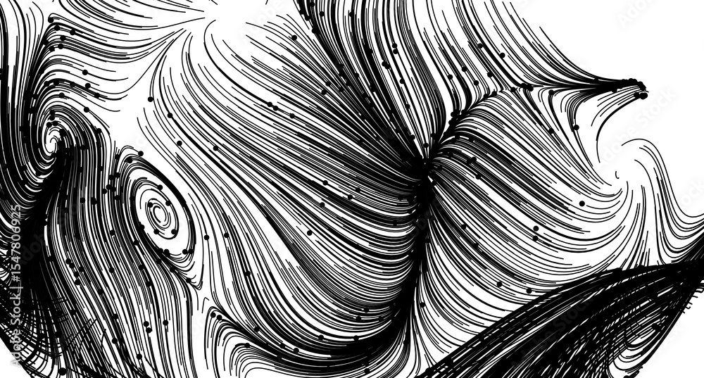 Poster High-contrast black and white abstract art. Swirling lines create a dynamic visual effect.