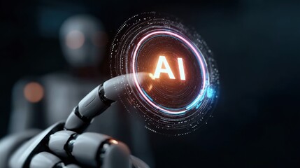 Robotic arm interacting with ai hologram