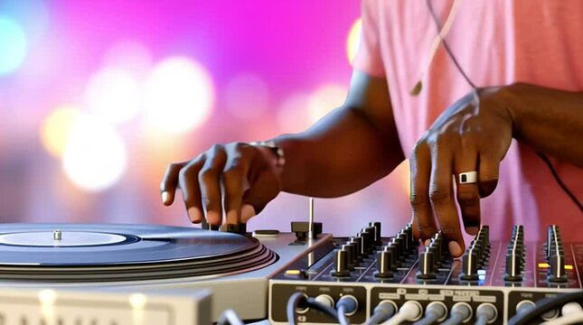 A DJ spinning records to make a mixtape and get the party started with music production