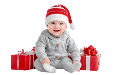 Santa Claus baby girl opening gift box isolated on white background. Ai Generated Images