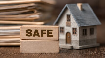 Avoid inheritance disasters. A model house beside blocks labeled "SAFE" and stacks of papers convey security and organization.
