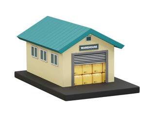Warehouse with delivery box icon 3d illustration rendering