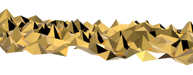 Abstract 3D render illustration,Surface gold crystal geometric triangle and Polygonal shapes...