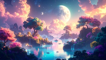 Surreal dreamscape with floating elements and pastel skies, perfect for fantasy, creativity, and imaginative concept designs
