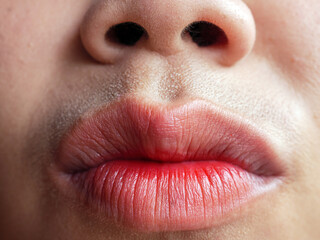 Obraz premium Sexy Mouth close-up. Beauty young woman Lips. lip filler injections. Fillers. Lip augmentation Beautiful Perfect Lips.