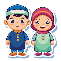 Cartoon Muslim Boy and Girl