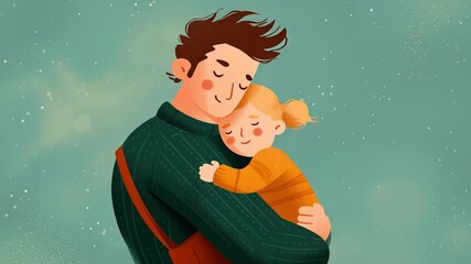  Heartwarming Animated Illustration of Father Hugging Daughter