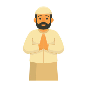 Muslim Man with Respectful Gesture Vector Islamic Greeting