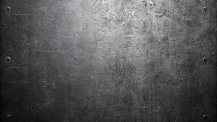 Dark gray scratched metal plate texture with rivets, industrial background