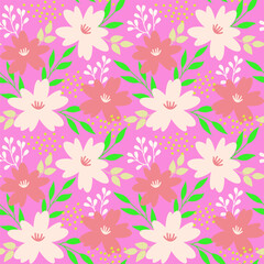 Seamless Floral Pattern with Cream and Coral Colored Flowers on Bright Purple Background