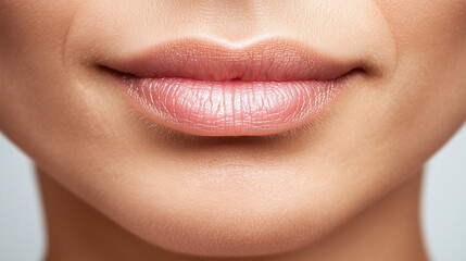 Fototapeta premium Close up of smooth lips with natural pink tone and soft skin texture showing gentle expression and healthy appearance