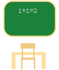 Blackboard and Children's School Desk with Chair in classroom