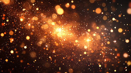 Golden shimmering bokeh lights sparkling against a dark background, creating a magical and vibrant festive glow, perfect for celebrating holidays and capturing a warm, abstract visual texture