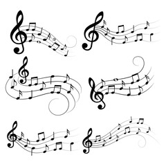 Music notes set, different musical elements, isolated vector illustration.