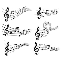 Music notes set, different musical elements, isolated vector illustration.