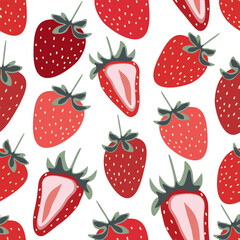 Strawberry Seamless Pattern, Vector Fruit Background, Cute Summer Repeat Design