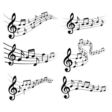 Music notes set, different musical elements, isolated vector illustration.