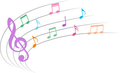 Colorful music notes, isolated vector illustration.