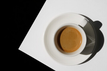 Top View of Espresso Coffee with Crema Foam. Cafe.	