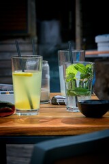 Glasses on a table in a restaurant