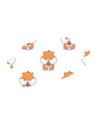 Playful cartoon hamsters enjoying sunflower seeds, arranged on a white background.