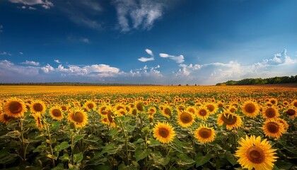 Obraz premium sunflower field under the blue sky the ukrainian landscape