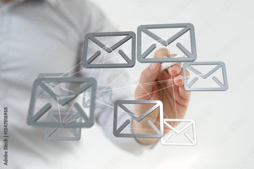 Poster Image depicts interconnected email icons, symbolizing global communication and networking.