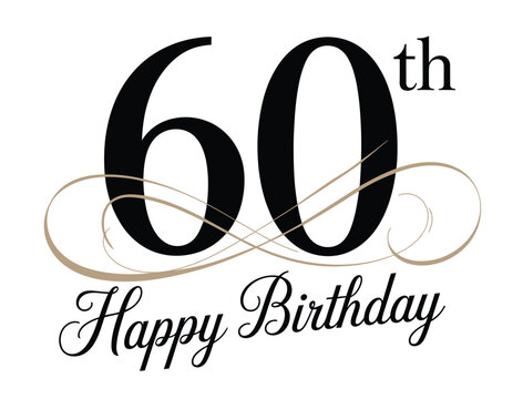 elegant 60th birthday celebration design with gold swirls, decorative typography, and script lettering on black background for festive use