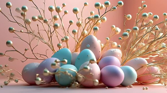 Pastel Colored Easter Eggs with Gold Branches