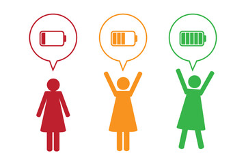 women with empty and fully charged battery pictogram isolated vector illustration