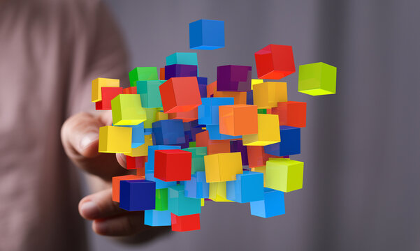 Abstract image of colorful cubes, symbolizing innovation, creativity, and technology.