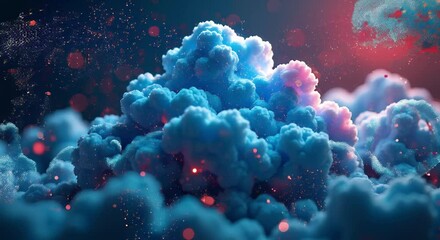 blue cloud red dots sky dark background creating animated vibrant atmosphere