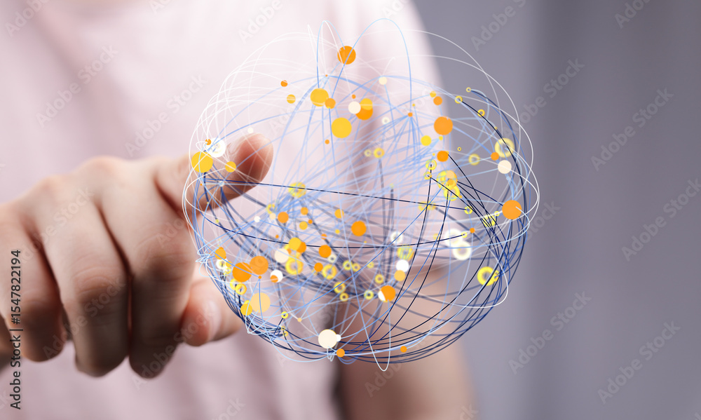 Poster Abstract image of a hand interacting with a digital network, representing global connectivity and data flow.