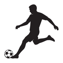 A soccer player kicking the ball during a match silhouette vector illustrations on white background © MdshakiburRahman