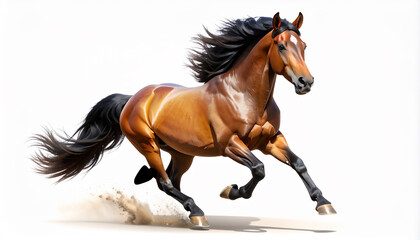 力強く美しく走る馬、かっこいい茶色い競走馬、年賀状イラスト素材、生成AI画像