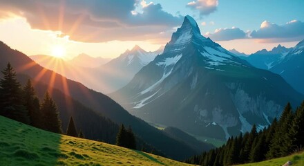 majestic matterhorn zermatt switzerland illuminated setting sun mountain covered snow surrounded lush green gr