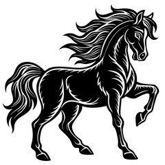 Obraz premium Black horse prancing isolated on white background