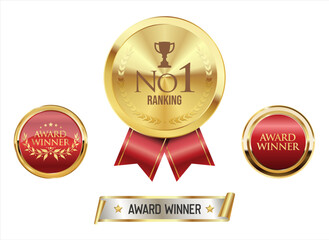 Golden medal award isolated on dark background vector illustration 