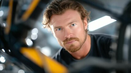 Mechanic assembling a bike with gears and a wrench in natural light
