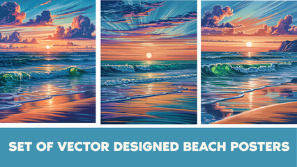 Set of vector designed beach poster flyers prints eps