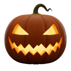 3D Halloween Pumpkin with Glowing Face, Isolated on White or Transparent Background